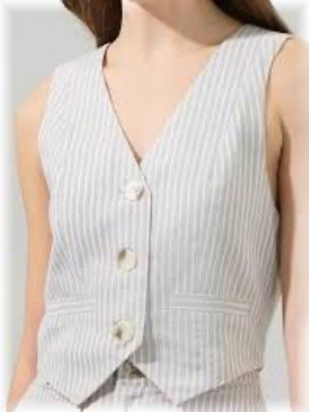 BE COOL Grey/White Striped Button Sleeveless Vest (Size L)